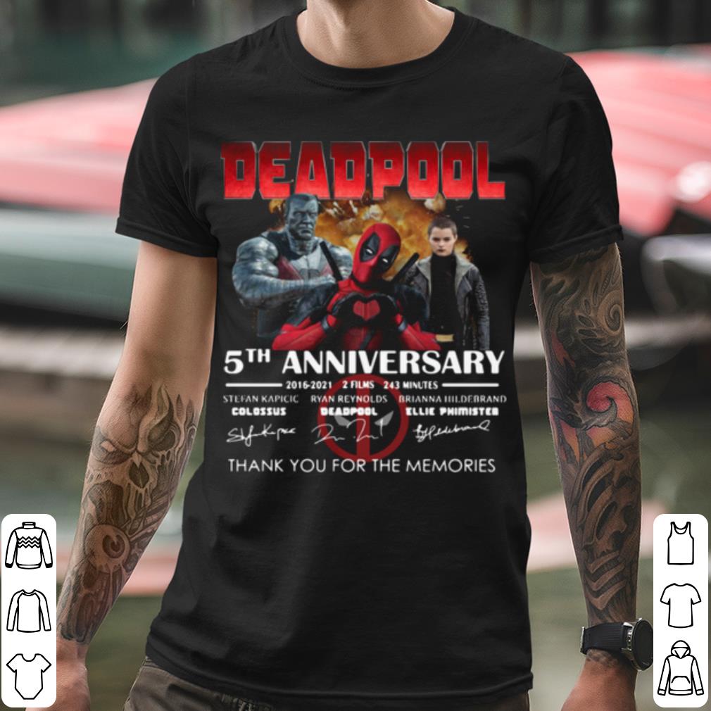 3b402957 nice deadpool 5th anniversary thank you for the memories signatures shirt 4 - Nice Deadpool 5th Anniversary Thank You For The Memories Signatures shirt