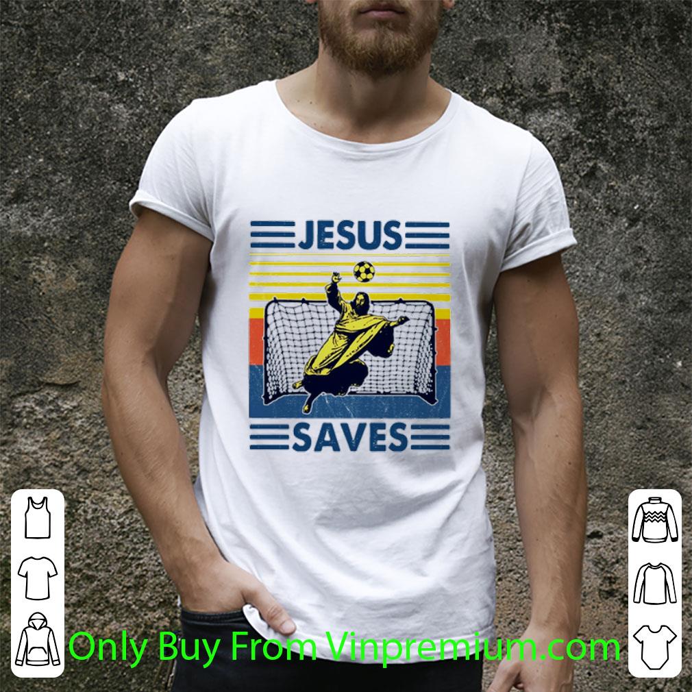 Great Vintage Jesus Saves The Ball Playing Soccer shirt