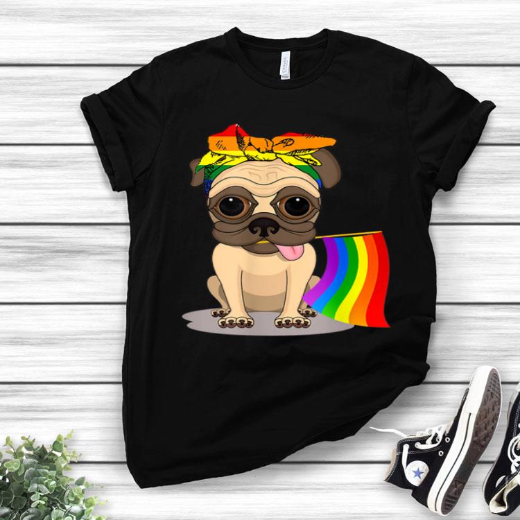 Pride LGBT Flag Gay Be Lesbian Funny Pug Dog Lover Gifts Shirt