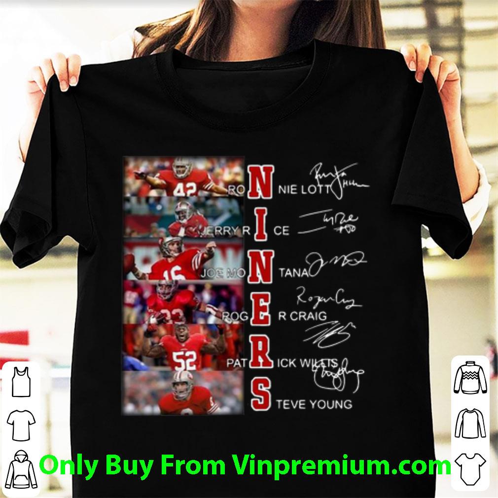 Official Niners Ronnie Lott Jerry Rice Joe Montana Signatures shirt