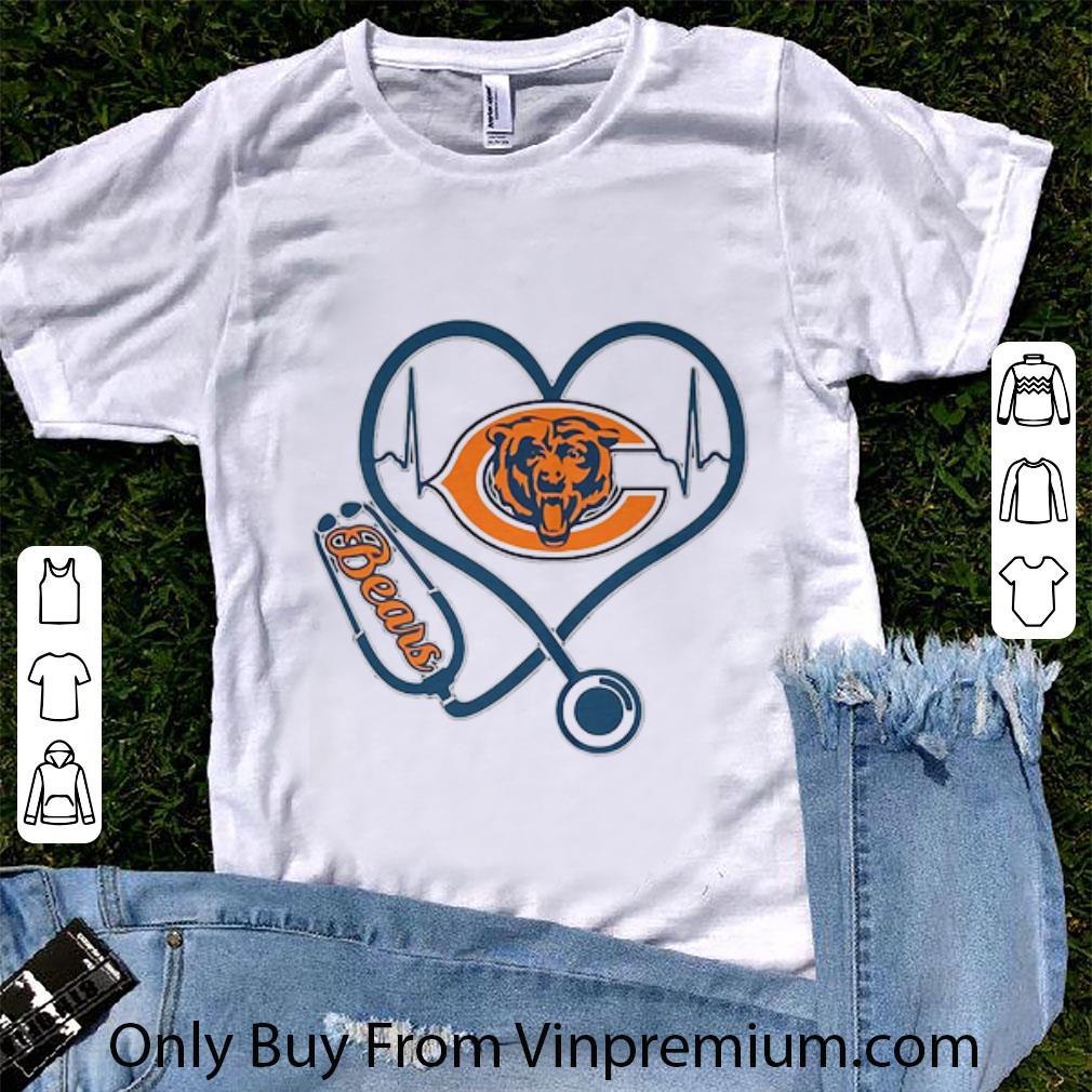 Pretty Love Stethoscope Chicago Bears Heartbeat Nurse shirt