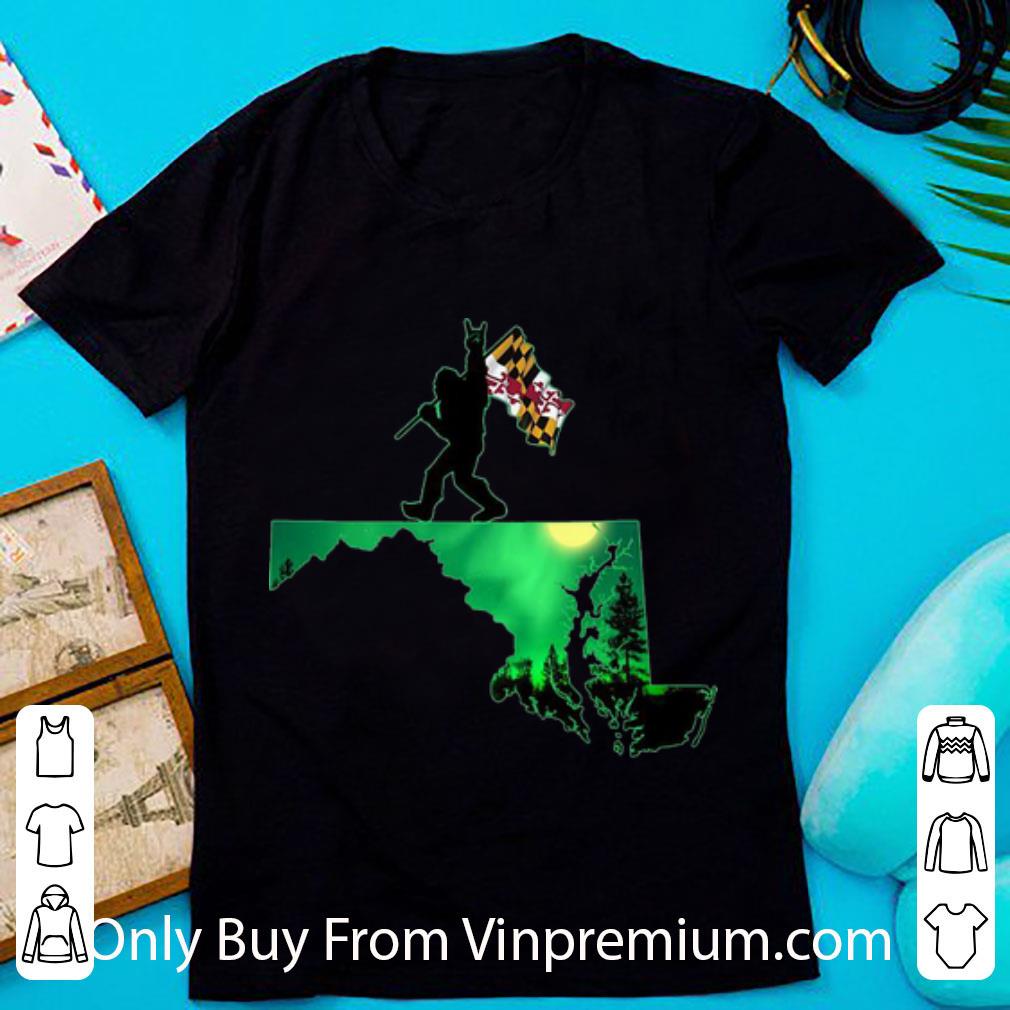 Premium Bigfoot Moonlit Night Maryland Map Flag shirt