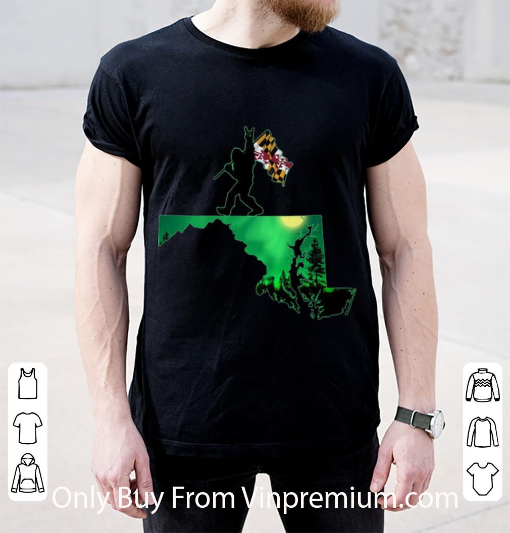 Premium Bigfoot Moonlit Night Maryland Map Flag shirt