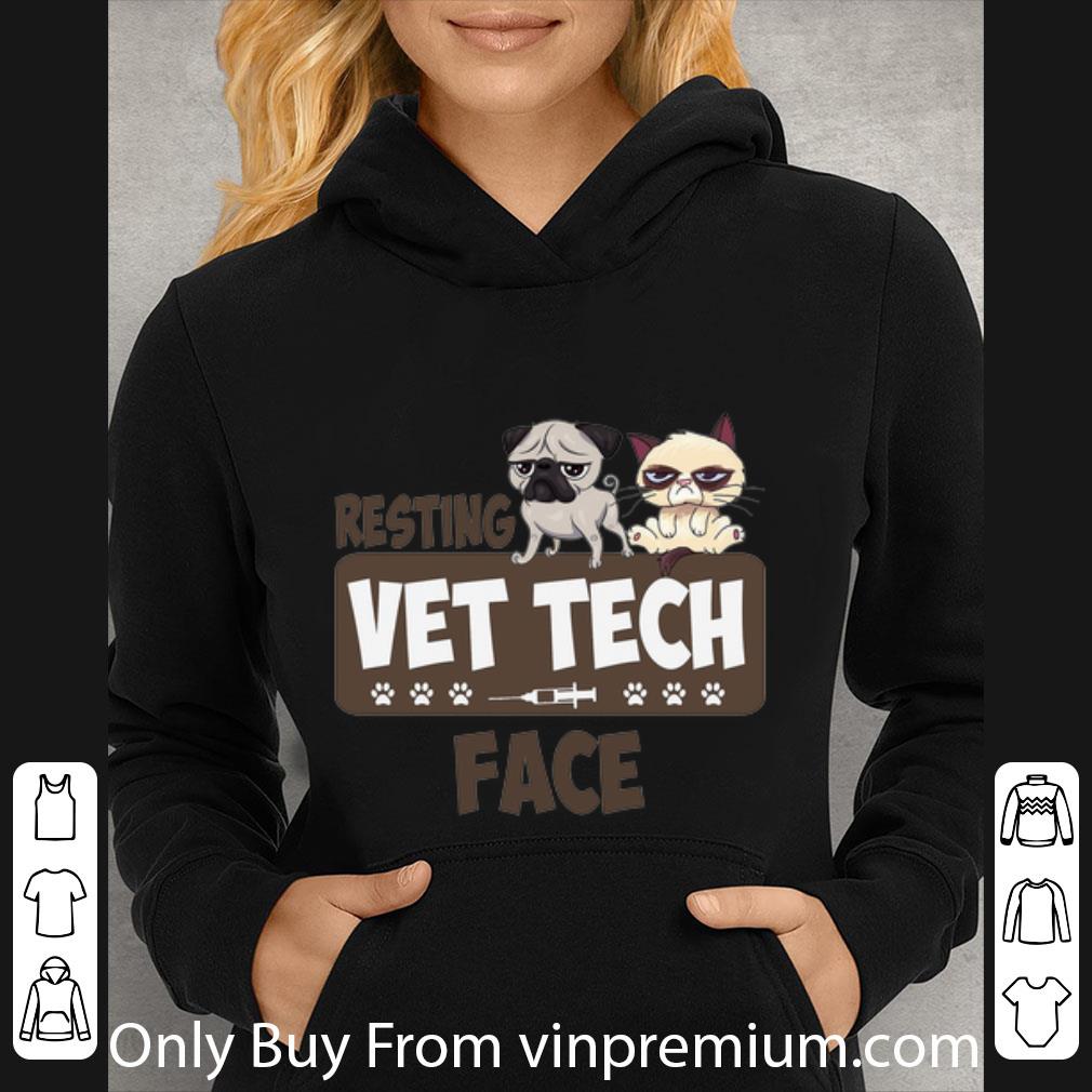322ca8b1 top pug and grumpy cat resting vet tech face shirt 4 - Top Pug And Grumpy Cat Resting Vet Tech Face shirt