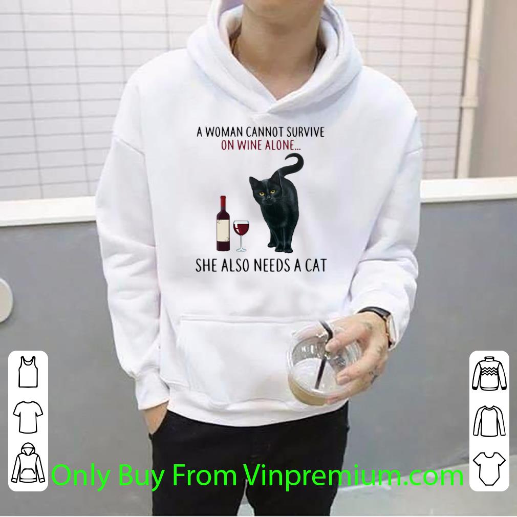 a8800c3f premium a woman cannot survive on wine alone she also needs a cat black shirt 4 - Premium A Woman Cannot Survive On Wine Alone She Also Needs A Cat Black shirt