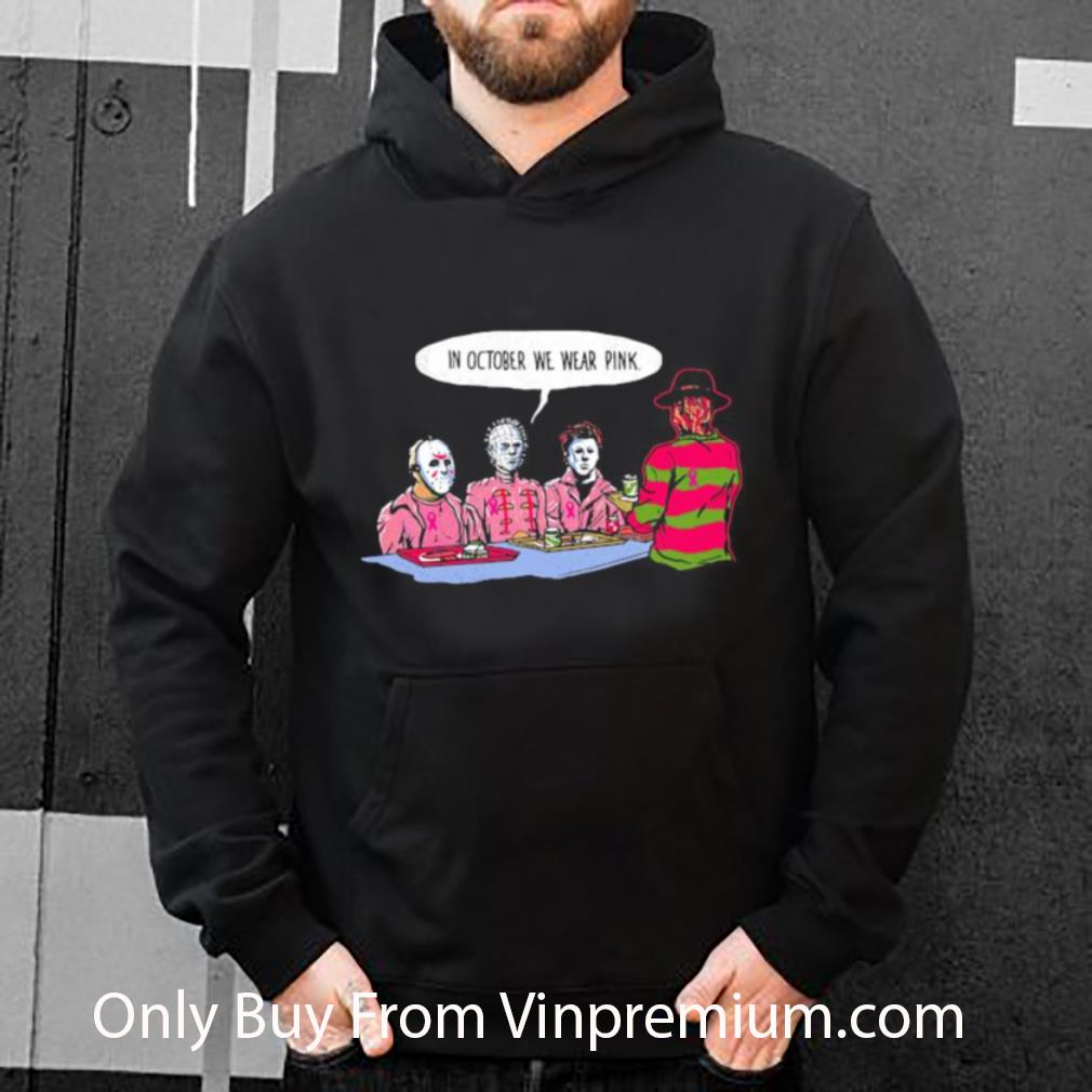 f4a22ebb hot halloween krueger jason voorhees michael myers in october we wear pink shirt 4 - Hot Halloween Krueger Jason Voorhees Michael Myers In October We Wear Pink shirt