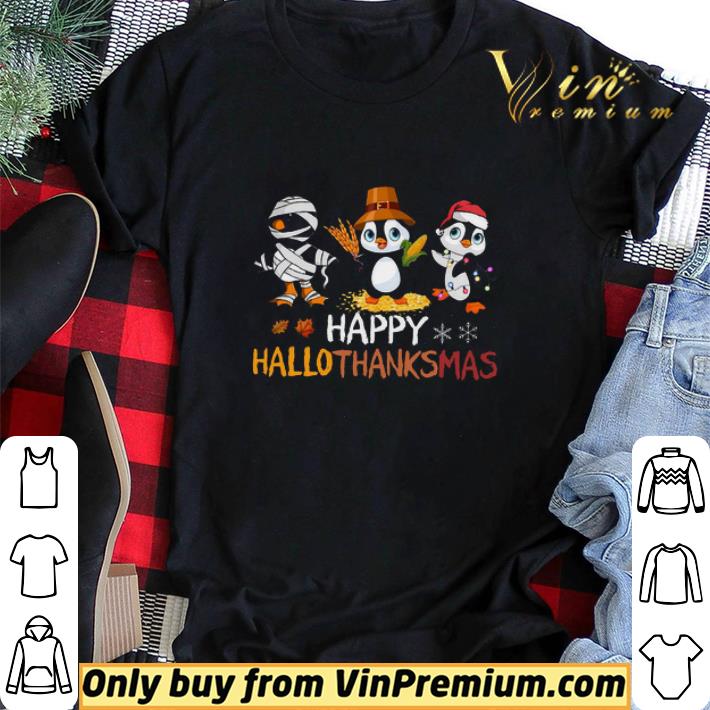Penguins Happy Hallothanksmas Happy Halloween Thanksgiving Merry Christmas shirt sweater