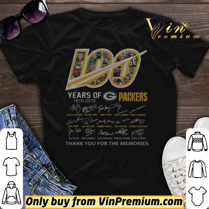 Hot 100 years of Green Bay Packers 1919-2019 signatures tshirt