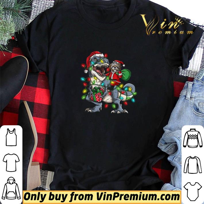 Shih Tzu Riding T-rex Light Merry Christmas shirt sweater