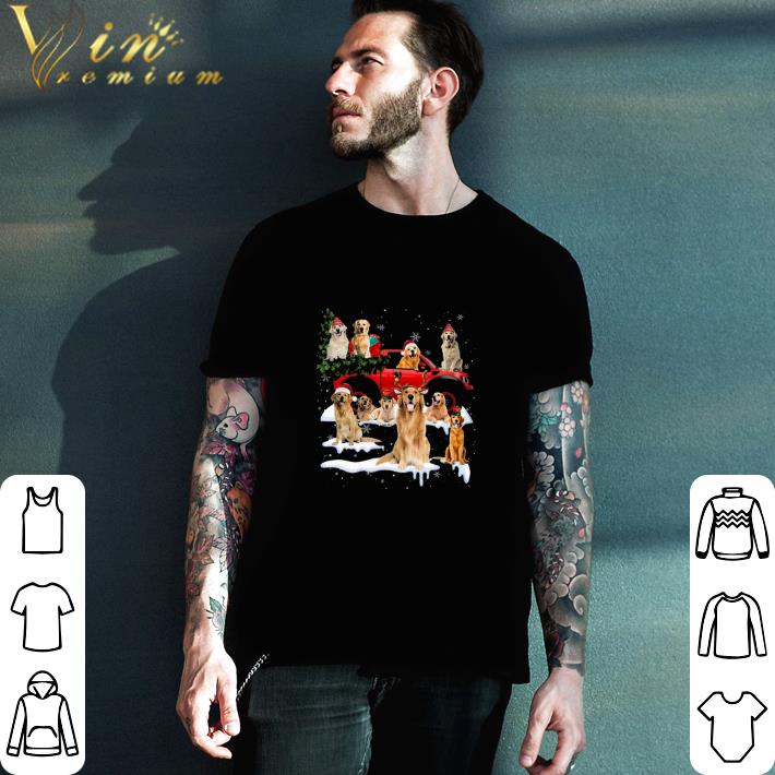Hot Golden Retriever Merry Christmas Red Car tshirt