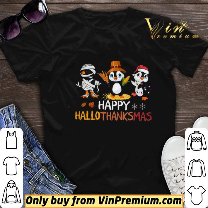 Penguins Happy Hallothanksmas Happy Halloween Thanksgiving Merry Christmas shirt sweater