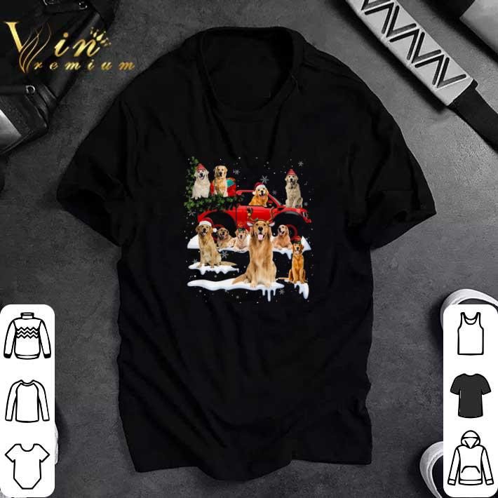 Hot Golden Retriever Merry Christmas Red Car tshirt