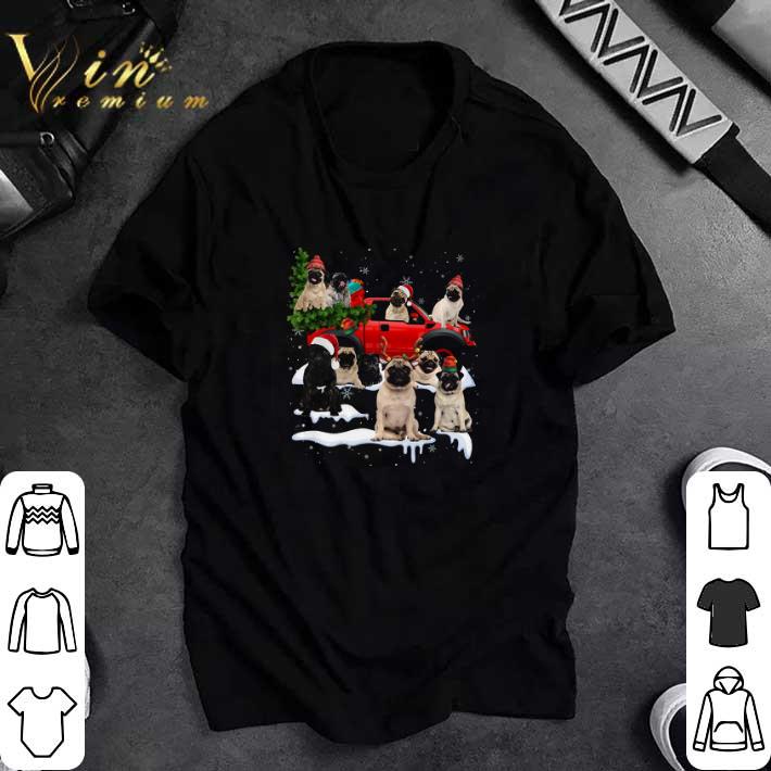 Pretty Pug Merry Christmas Red Car tshirt