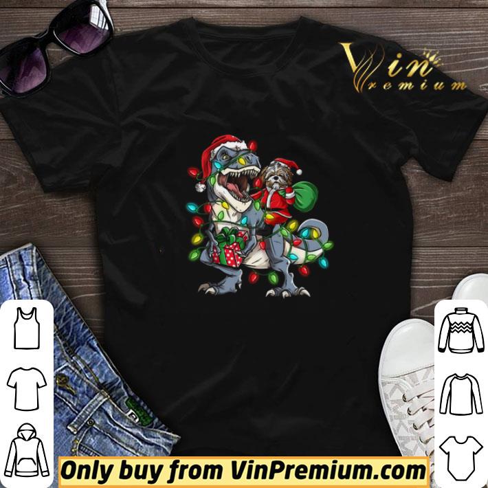 Shih Tzu Riding T-rex Light Merry Christmas shirt sweater