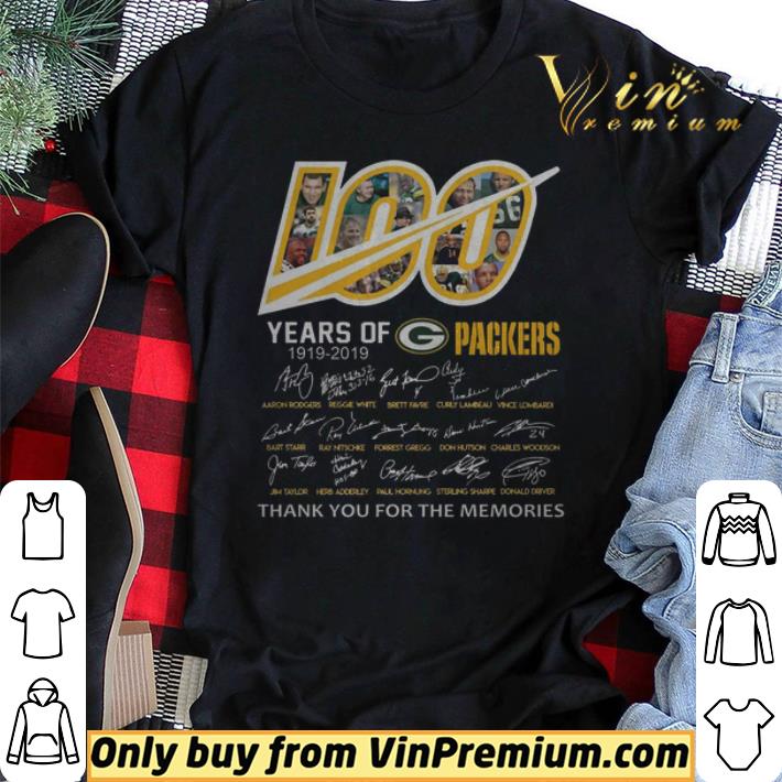 Hot 100 years of Green Bay Packers 1919-2019 signatures tshirt