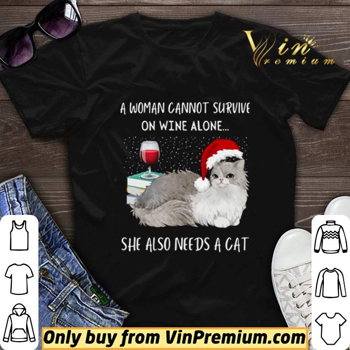 A Woman Cannot Survive On Wine Alone She Also Needs A Cat Christmas shirt sweater