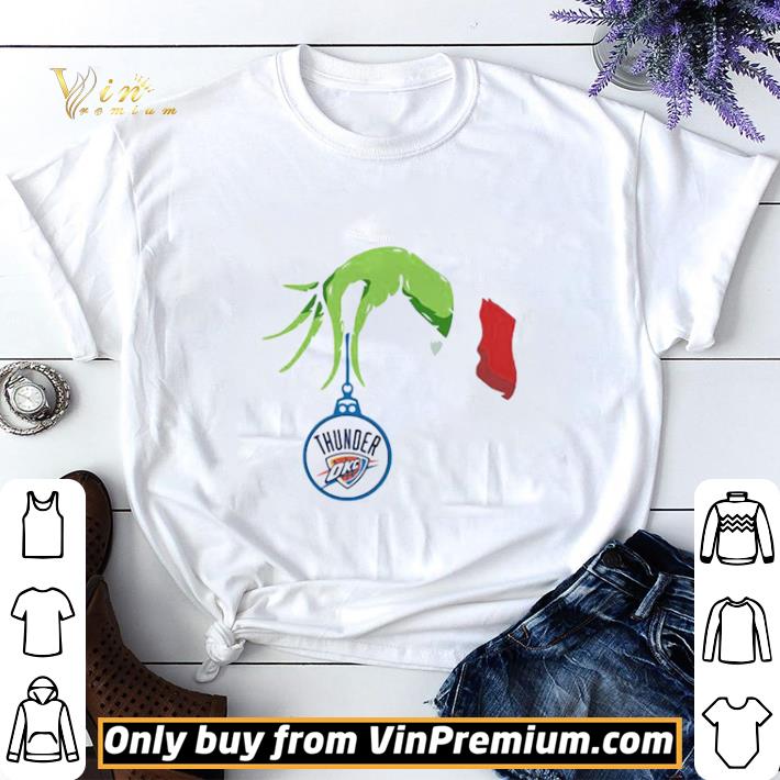 Merry christmas grinch holding oklahoma city thunder okc logo shirt sweater