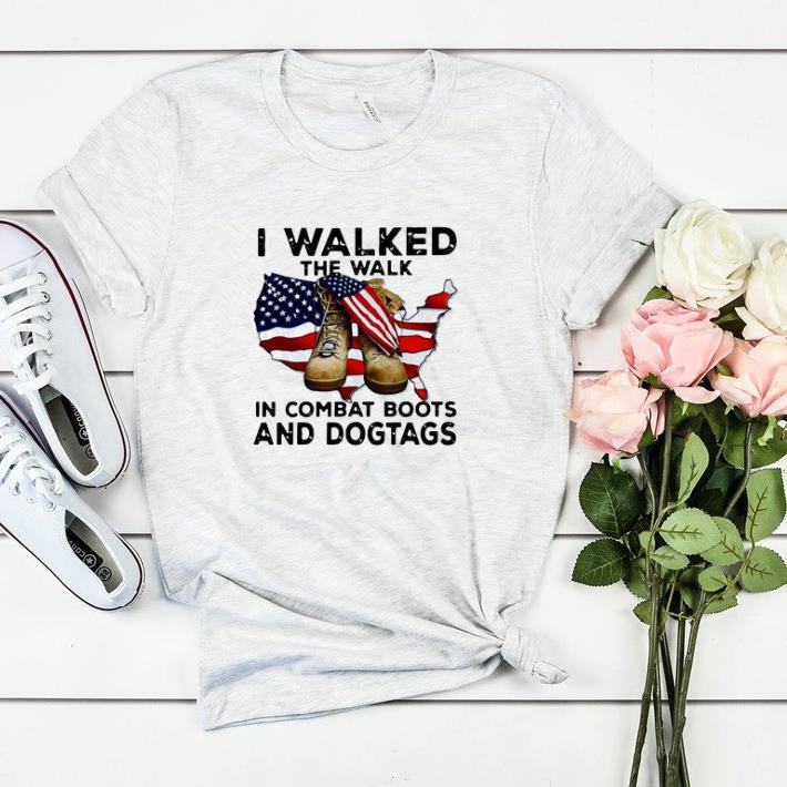 Hot I walked the walk in combat boots and dogtags American flag shirt sweater