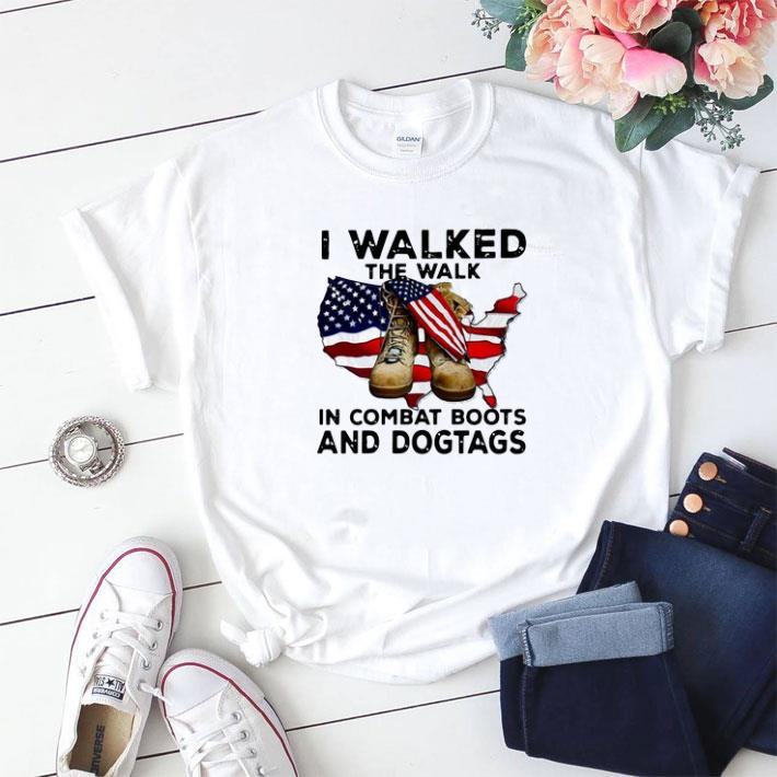 Hot I walked the walk in combat boots and dogtags American flag shirt sweater