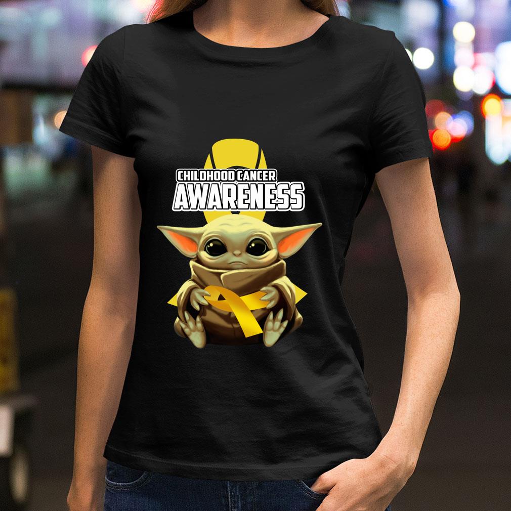 Funny Baby Yoda Hug Childhood Cancer Awareness Star Wars Mandalorian shirt