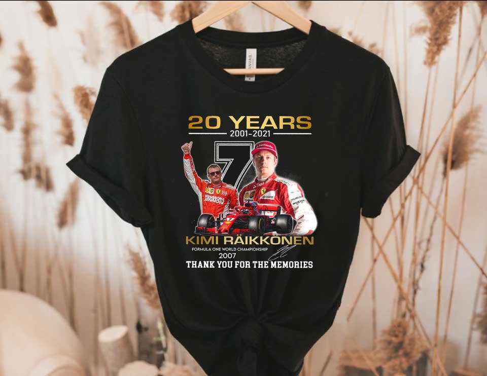 20 Years 2001 2021 Kimi Raikkonen Signature Thank You For The Memories Shirt, Kimi Raikkinen Shirt