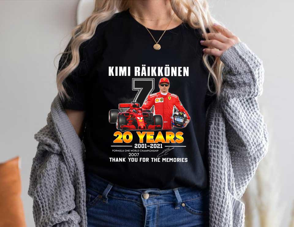 2007 Kimi Raikkonen Formula One cup Shirt, 7 Kimi Raikkonen 20 Years 2001 2021 World Championship 2007 Signature Shirt