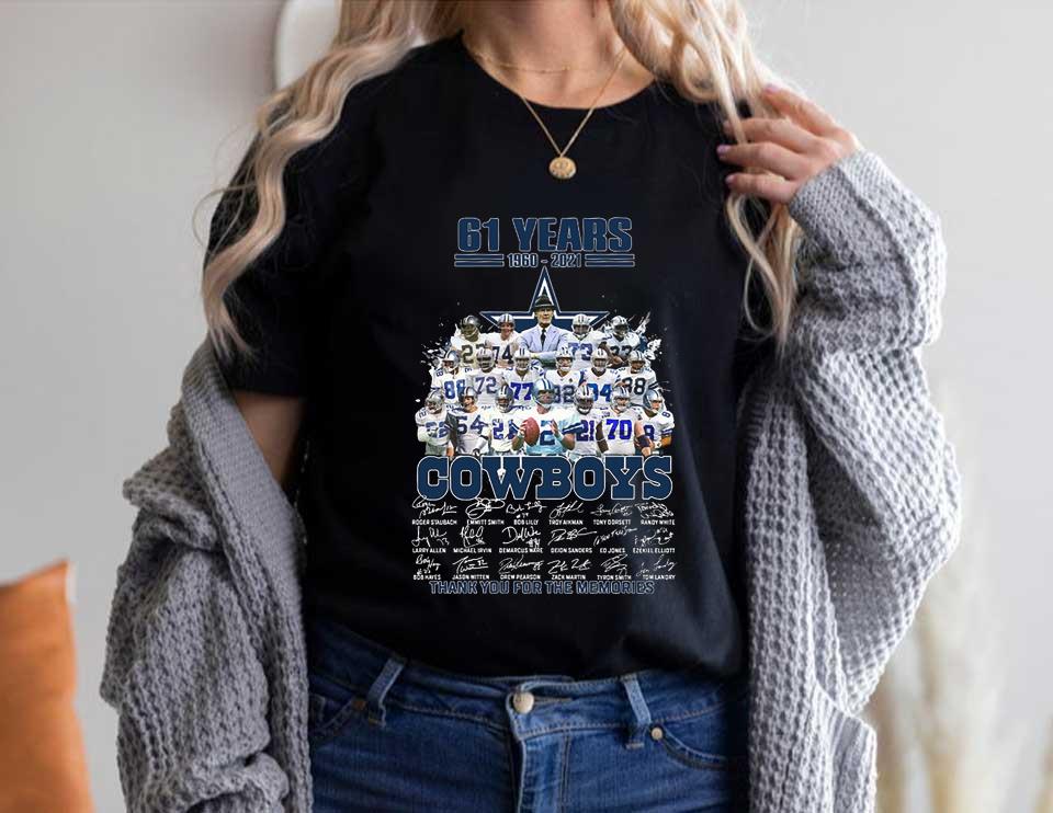 61 Years 1960 2021 Dallas Cowboys 1976 2021 Signatures Thank You For The Memories Shirt, 61th Dallas Cowboy Shirt