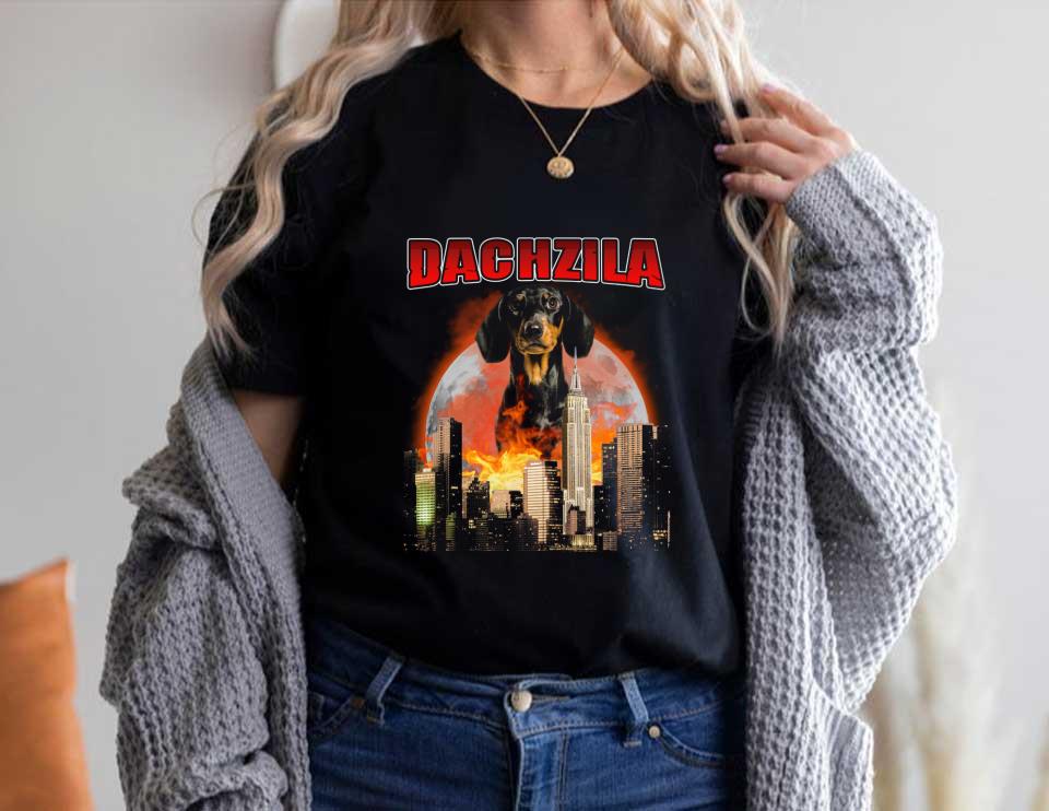 Dachshund Moon Halloween Godzilla Shirt, Dachzila Shirt, Dachshund Dachzila Shirt, Dachshund Halloween Dachzila Shirt