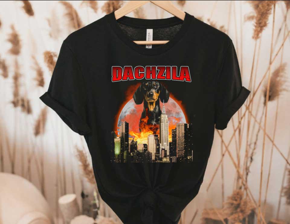 Dachshund Moon Halloween Godzilla Shirt, Dachzila Shirt, Dachshund Dachzila Shirt, Dachshund Halloween Dachzila Shirt