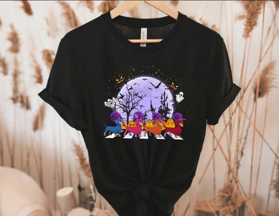Dachshunds Witch Abbey Road Moon Halloween Shirt, Dachshunds Witch Abbey Road Happy Halloween Shirt