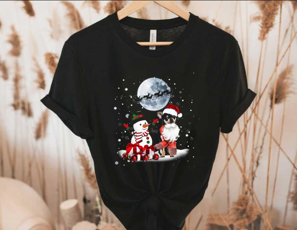 Merry Christmas Chihuahua Snowman Santa Claus Shirt, Chihuahua Santa Claus Snowman Reindeer Moon Shirt