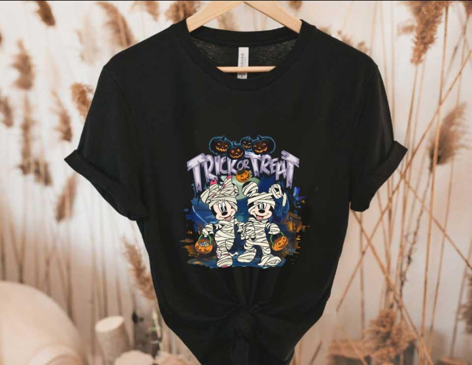 Mickey Mouse Mummy Trick Or Treat Halloween Shirt, Disney Mickey Mouse And Minnie Mouse Trick Or Treat Halloween Shirt