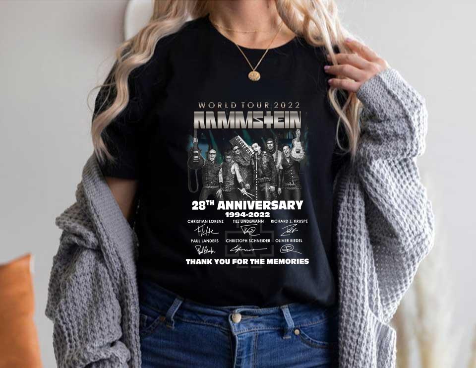 World Tour 2022 Shirt, World Tour 2022 Rammstein 28th Anniversary 1994-2022 Thank Memories Signatures Shirt