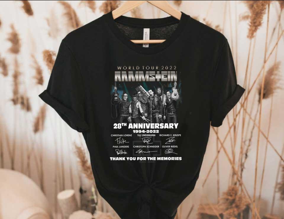 World Tour 2022 Shirt, World Tour 2022 Rammstein 28th Anniversary 1994-2022 Thank Memories Signatures Shirt