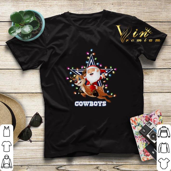 Santa Riding reindeer Dallas Cowboys Christmas lights shirt sweater 4 - Santa Riding reindeer Dallas Cowboys Christmas lights shirt sweater