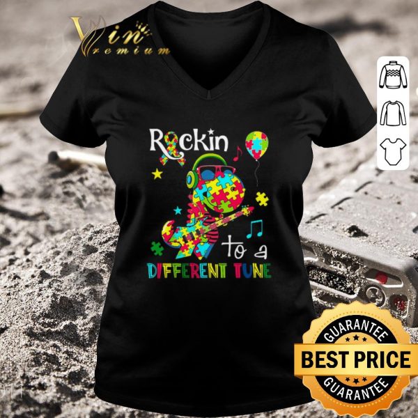 Funny Dinosaur T Rex Rockin to a different tune Autism awareness shirt