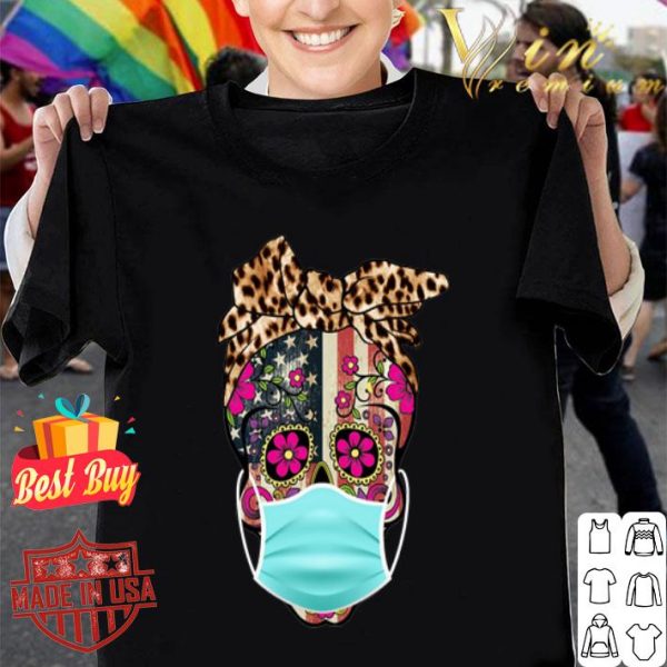 Sugar skull mask American leopard flag shirt