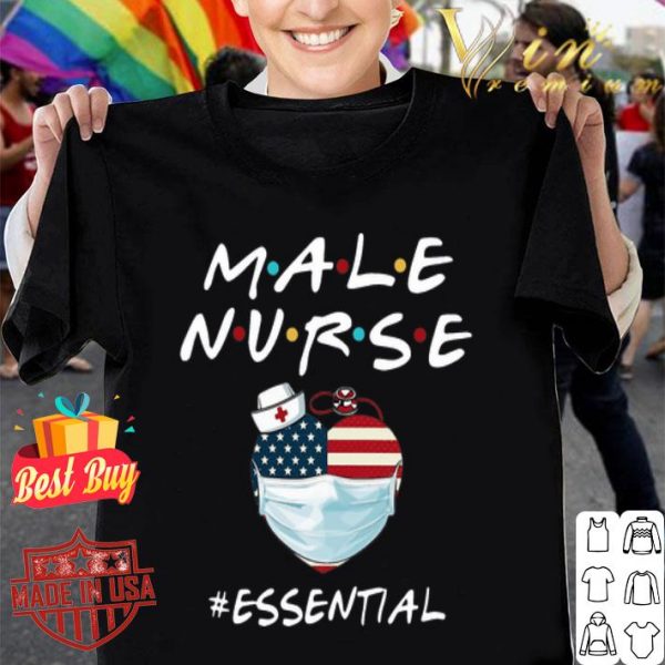 Male Nurse Essential Heart American Flag Covid-19 shirt