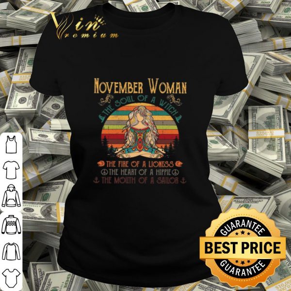 Yoga peace november woman the soul of witch the fire of a lioness vintage shirt