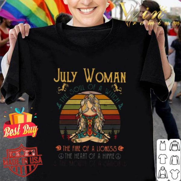 Yoga peace july woman the soul of a witch the fire on a lioness vintage shirt