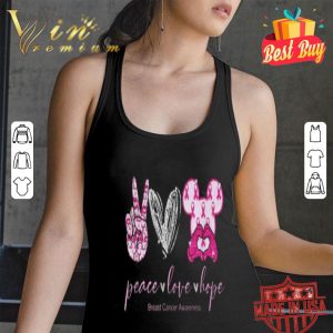 Mickey head peace love hope Breast Cancer awareness shirt