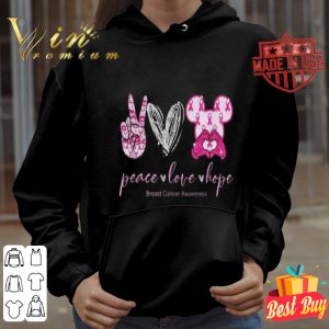 Mickey head peace love hope Breast Cancer awareness shirt