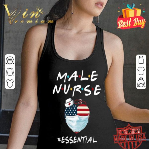 Male Nurse Essential Heart American Flag Covid-19 shirt