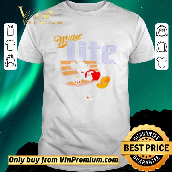 Nice Mickey Mouse drinking Miller lite on park bench shirt sweater