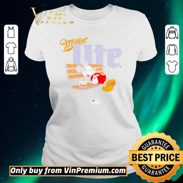 Nice Mickey Mouse drinking Miller lite on park bench shirt sweater