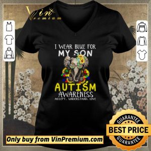 Pretty Elephant Flowwers I Wear Blue For My Son Autism Awareness Accept Understand Love shirt sweater 1