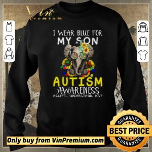 Pretty Elephant Flowwers I Wear Blue For My Son Autism Awareness Accept Understand Love shirt sweater 2