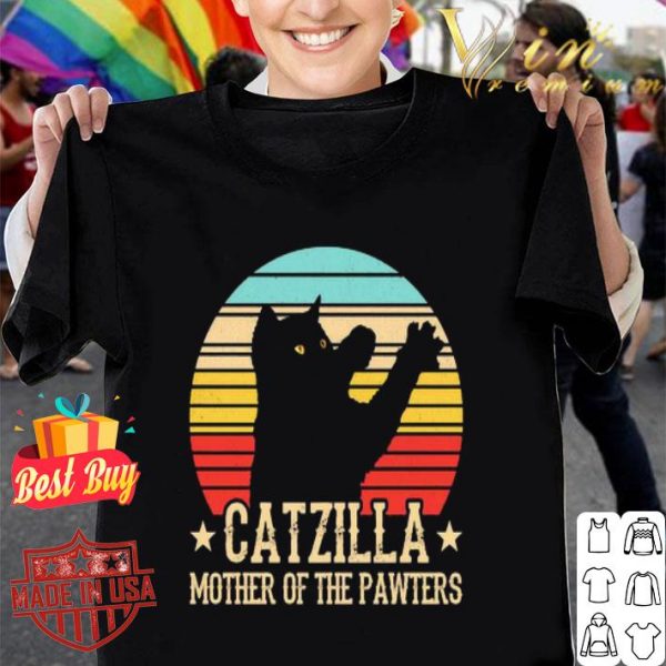 Catzilla mother of the pawters vintage cat parody Godzilla shirt