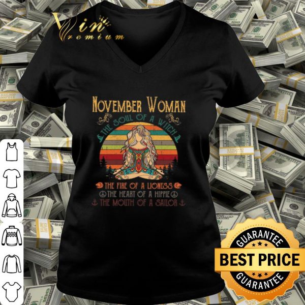 Yoga peace november woman the soul of witch the fire of a lioness vintage shirt