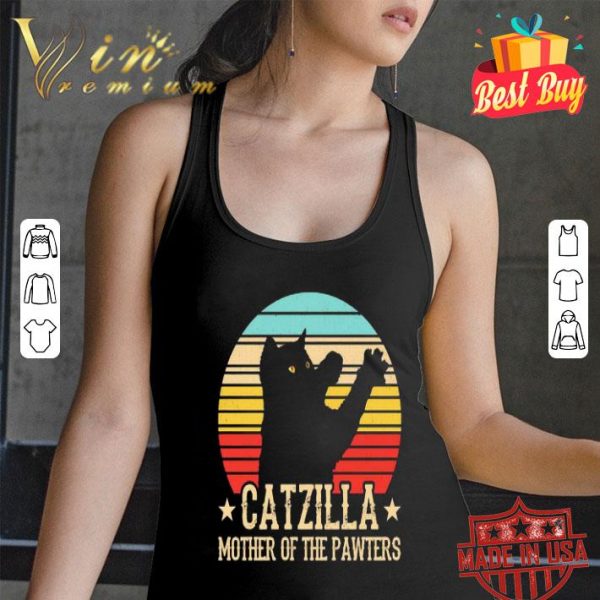 Catzilla mother of the pawters vintage cat parody Godzilla shirt